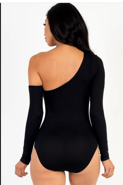 Black One Shoulder Cut Out Bodysuit