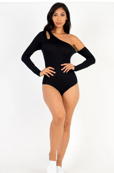 Black One Shoulder Cut Out Bodysuit