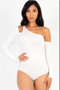 White One Shoulder Cut Out Bodysuit