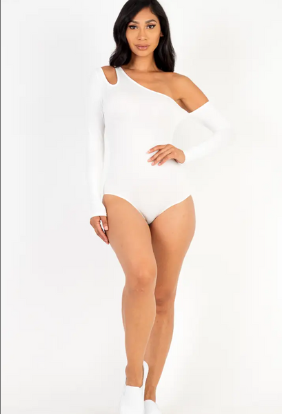 White One Shoulder Cut Out Bodysuit