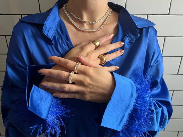 Navy Blue Satin Shirt With Feather